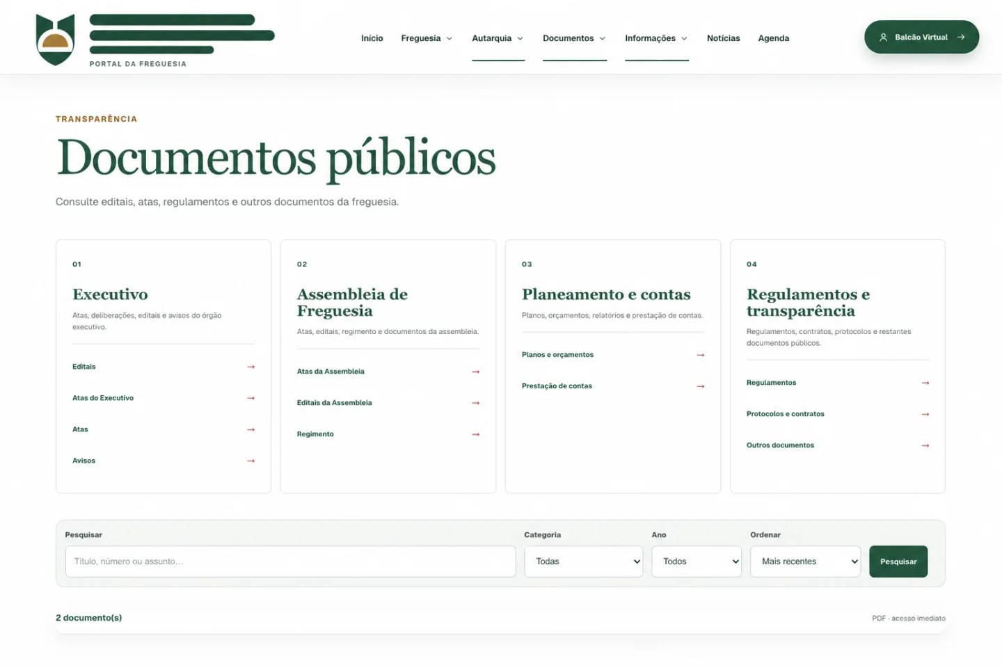 Exemplo anonimizado do arquivo de documentos públicos no ATSAutarquia